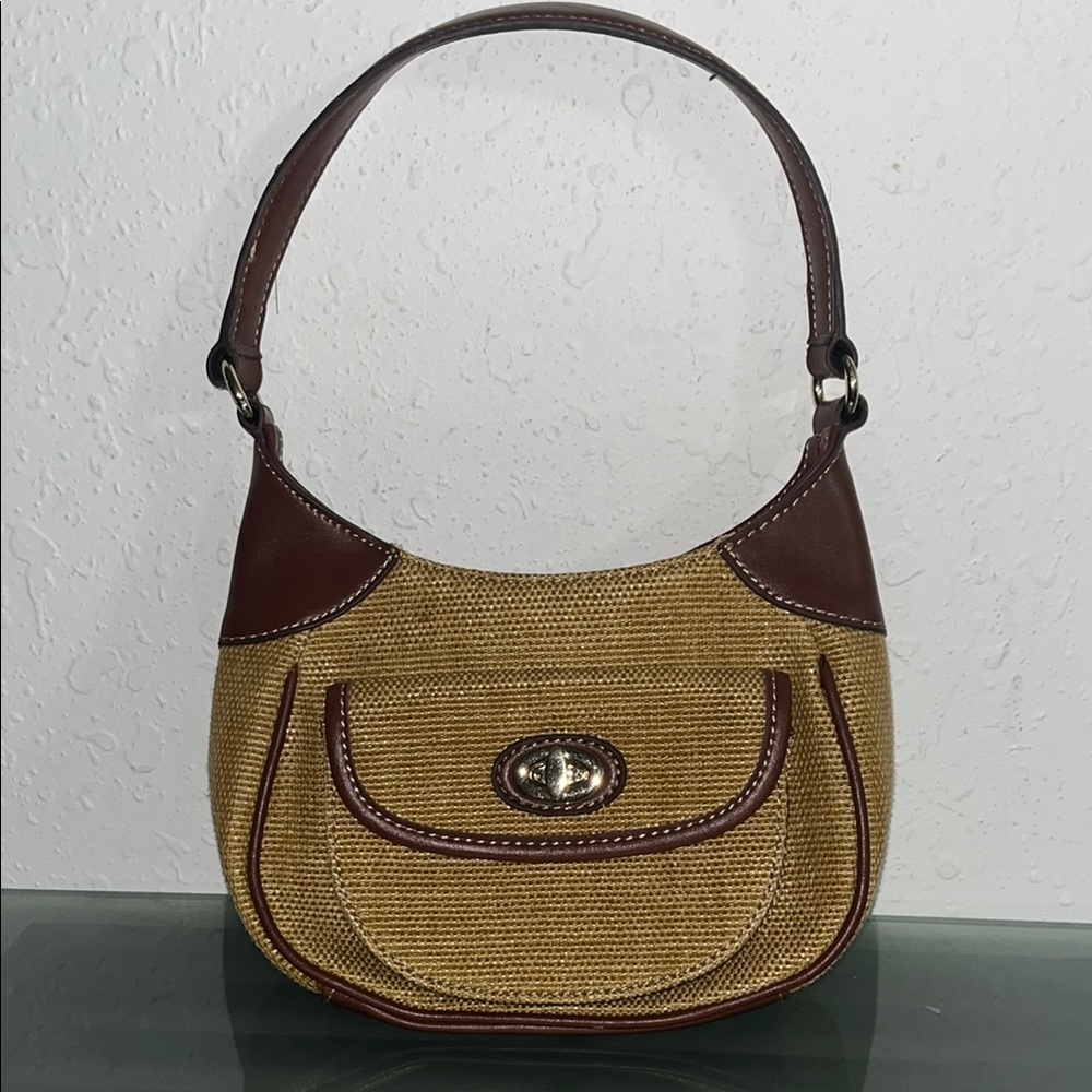 Etienne Aigner Jute mini Purse 37860 Gold With Brown  Accents